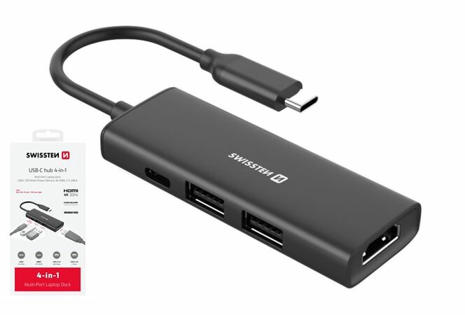 SWISSTEN USB-C HUB 4v1 USB-C 100W, HDMI 4K, 2x USB-A