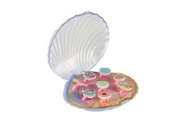 Prstýnek/Prstýnky plast 8ks nastavitelná velikost 2 barvy v krabičce ve tvaru mušle 12ks v boxu