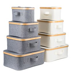 Úložný box G21 30 x 15 x 15 cm, bambusový s víkem, šedý