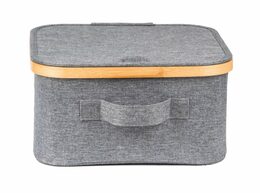 Úložný box G21 30 x 30 x 15 cm, bambusový s víkem, šedý