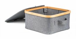 Úložný box G21 30 x 30 x 15 cm, bambusový s víkem, šedý