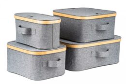 Úložný box G21 30 x 30 x 15 cm, bambusový s víkem, šedý