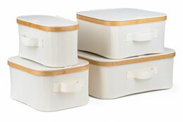 Úložný box G21 40 x 30 x 15 cm, bambusový s víkem, béžový
