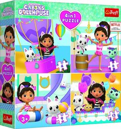 Puzzle 4v1 Gabby&#039;s Dollhouse 18,5x16cm v krabici 20x20x5cm