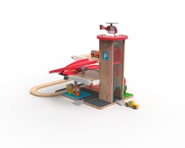 2Kids Toys Dřevěná garáž s vláčkodráhou