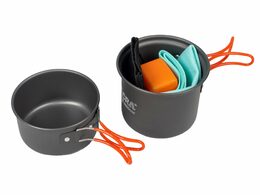Sada nádobí Acra C23 camping set včetně plynového vařiče pro 1-2 osoby