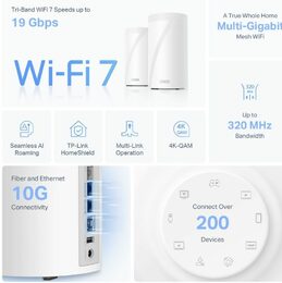 WiFi router TP-Link Deco BE85(2-pack) AXE19000, WiFi 7, 1x 10GLAN, 2x 2.5GLAN, 1x 10GLAN/SFP+, USB, 2,4/5/6GHz