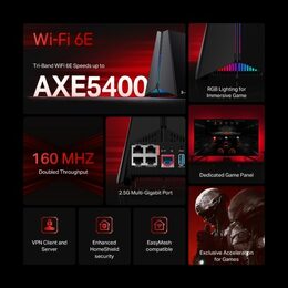 WiFi router TP-Link Archer GXE75 AXE5400, WiFi 6E, 1x 2,5GWAN, 1x 1GWAN, 4x 1GLAN, USB, 2,4/5/6GHz, EasyMesh