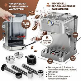 ProfiCook ES-KA 1267 espresso 2v1 (20 barů),pákové, nástavec na kapsle