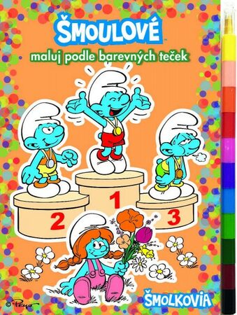 Omalovánky Šmoulové A5 Maluj podle barevných teček s voskovkami 11ks v sáčku