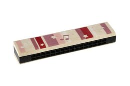 Harmonika dřevěná 13cm 4 barvy v blistru 12ks v boxu