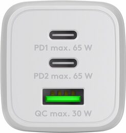 Adaptér 230V na 2x USB-C a 1x USB-A PD (Quick charge) 65W, bílý