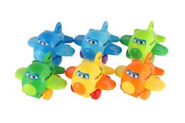 Letadlo s očima mávající křídla na natažení plast 8cm 6 barev 12ks v boxu