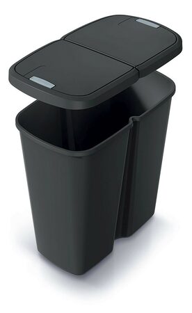 Odpadkový koš Prosperplast COMPACTA Q DUO, 45 l recyklovaná černá s černým víkem