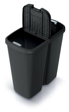 Odpadkový koš Prosperplast COMPACTA Q DUO, 45 l recyklovaná černá s černým víkem