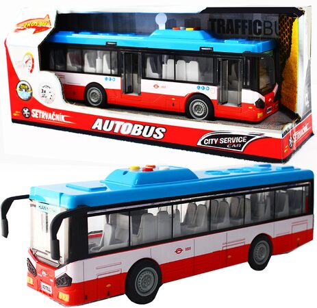 Městský autobus na setrvačník s osvětlením a zvukem - červený