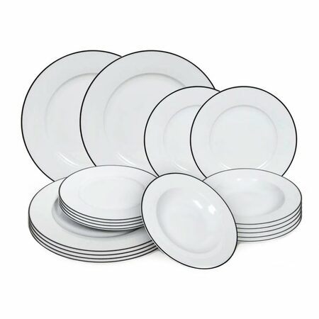 HIT Jídelní sada talířů 18 ks porcelán s černou linkou HT-27020400