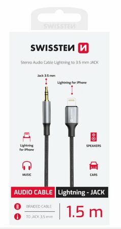 SWISSTEN audio kabel Lightning Jack 3,5mm textilní 1,5m černý