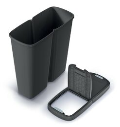 Odpadkový koš Prosperplast COMPACTA Q DUO, 50 l recyklovaná černá s černým víkem