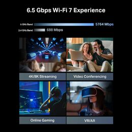WiFi router TP-Link Archer BE400 BE6500, WiFi 7, 1x 2,5GWAN, 1x 235GLan, 3x 2,5GLan, USB, 2,4/5GHz, EasyMesh, HomeShield