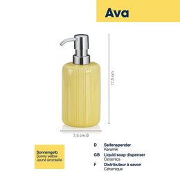 KELA Dávkovač mýdla Ava keramika žlutá 17,5cm 7,5cm  350,0 ml KL-24430