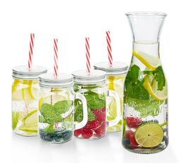 ALPINA Sklenice s víčkem, brčkem a karafou sada na limonádu 5 ks ED-249864