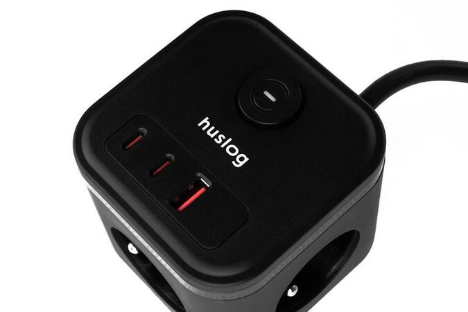 Nabíjecí stanice Huslog 20W 3xzásuvka, 2xUSB-C, 1xUSB černá