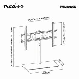 Nedis TVSM2030BK stojan s TV držákem 32 - 65", 45 kg, 4 výškové polohy, černý
