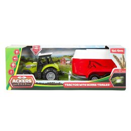 Traktor s přepravníkem na koně plast 24cm na volný chod na baterie se světlem, zvukem 2 barvy v krab