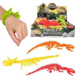 Náramek dinosaurus natahovací mačkací silikon 22cm 4 barvy 24ks v boxu