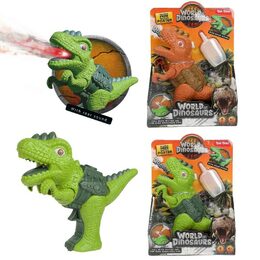 Dinosaurus pistole plast 13x16cm vypouštějící páru na baterie se světlem, zvukem 2 barvy v krabičce