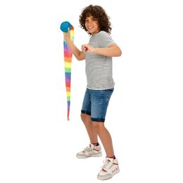 Míček měkký s dlouhým ocáskem látka 100cm duhový na kartě