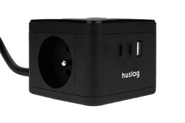 Nabíjecí stanice Huslog 12W 2xzásuvka, 2xUSB-C, 1xUSB černá