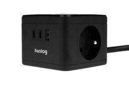 Nabíjecí stanice Huslog 12W 2xzásuvka, 2xUSB-C, 1xUSB černá