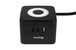 Nabíjecí stanice Huslog 12W 2xzásuvka, 2xUSB-C, 1xUSB černá