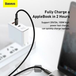 Datový kabel Baseus Tungsten Gold USB-C/USB-C 2m 100W černý