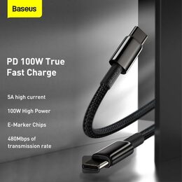Datový kabel Baseus Tungsten Gold USB-C/USB-C 2m 100W černý