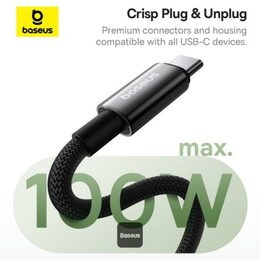 Datový magnetický kabel Baseus Tungsten Gold USB-C/USB-C 1m 100W černý