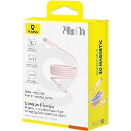 Magnetický datový kabel Baseus PicoGo USB-C/USB-C 1m 240W růžový