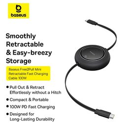 Navíjecí kabel Baseus Free2Pull USB-C/USB-C s nastavitelnou délkou až 1m 100W černý