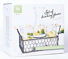 EXCELLENT Sklenice na limonádu s karafou a košíkem sada 6 ks 1l KO-CD1001110