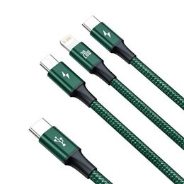 Datový kabel Baseus Rapid 3v1 USB-C/microUSB, Lightning, USB-C 1,5m PD 20W zelený