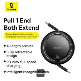 Navíjecí kabel Baseus Free2Pull USB-C/Lightning s nastavitelnou délkou až 1m 20W černý