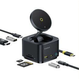 Dokovací stanice 7v1 Baseus MagPro 100W/15W Qi2, 2xUSB-C, 2xUSB, 1xHDMI, SD/microSD slot černá