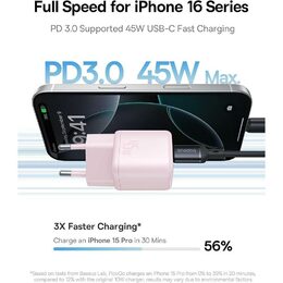 Nabíječka do sítě Baseus PicoGo 45W, 1xUSB-C růžová