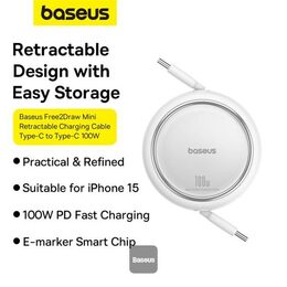 Navíjecí kabel Baseus Free2Draw USB-C/USB-C 1m 100W bílý