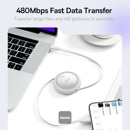 Navíjecí kabel Baseus Free2Draw USB-C/USB-C 1m 100W bílý