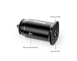 Nabíječka do auta Baseus 30W 1x USB,1x USB-C černá