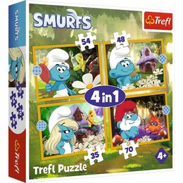 Puzzle 4v1 Život ve Šmoulí vesnici 28,5x20,5cm v krabici 28x28x6cm