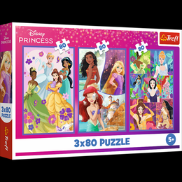 Puzzle 3x80 Princezny Disney - Princezniny přátelé 18x27,5cm v krabici 29x19x4cm
